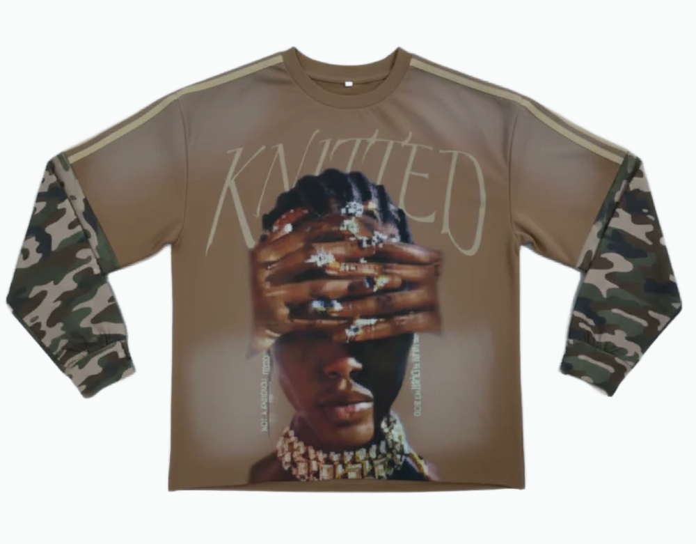Knitted “Camo Muse” Long Sleeve Tee