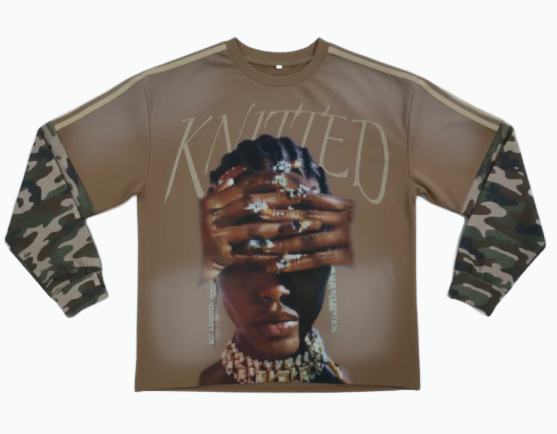 Knitted “Camo Muse” Long Sleeve Tee